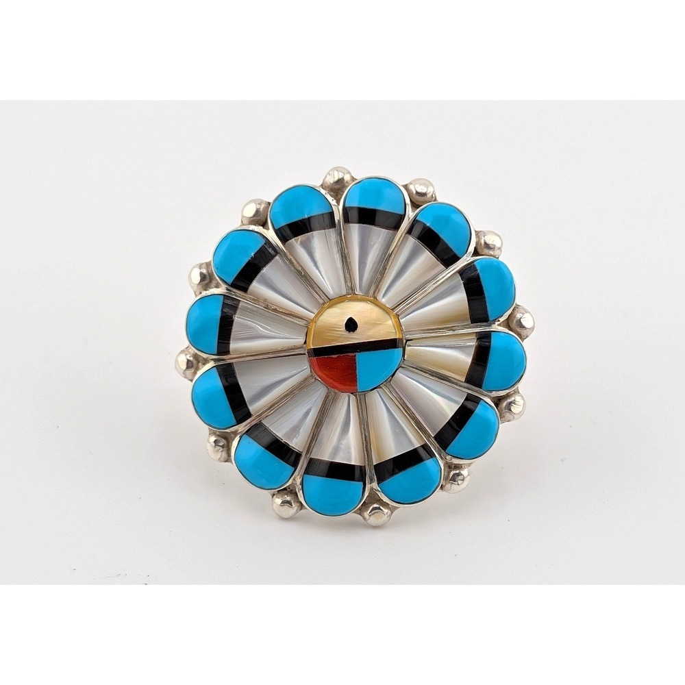 Zuni Cluster‎ Ring sz 6.75 Handmade Women's Southwest Pueblo Signed Jewelry